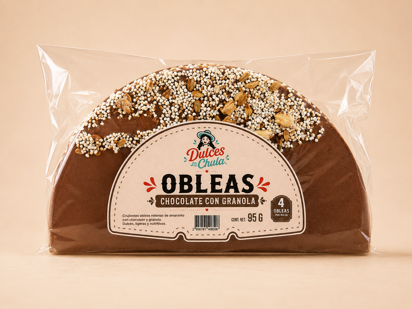 Oblea de chocolate y granola